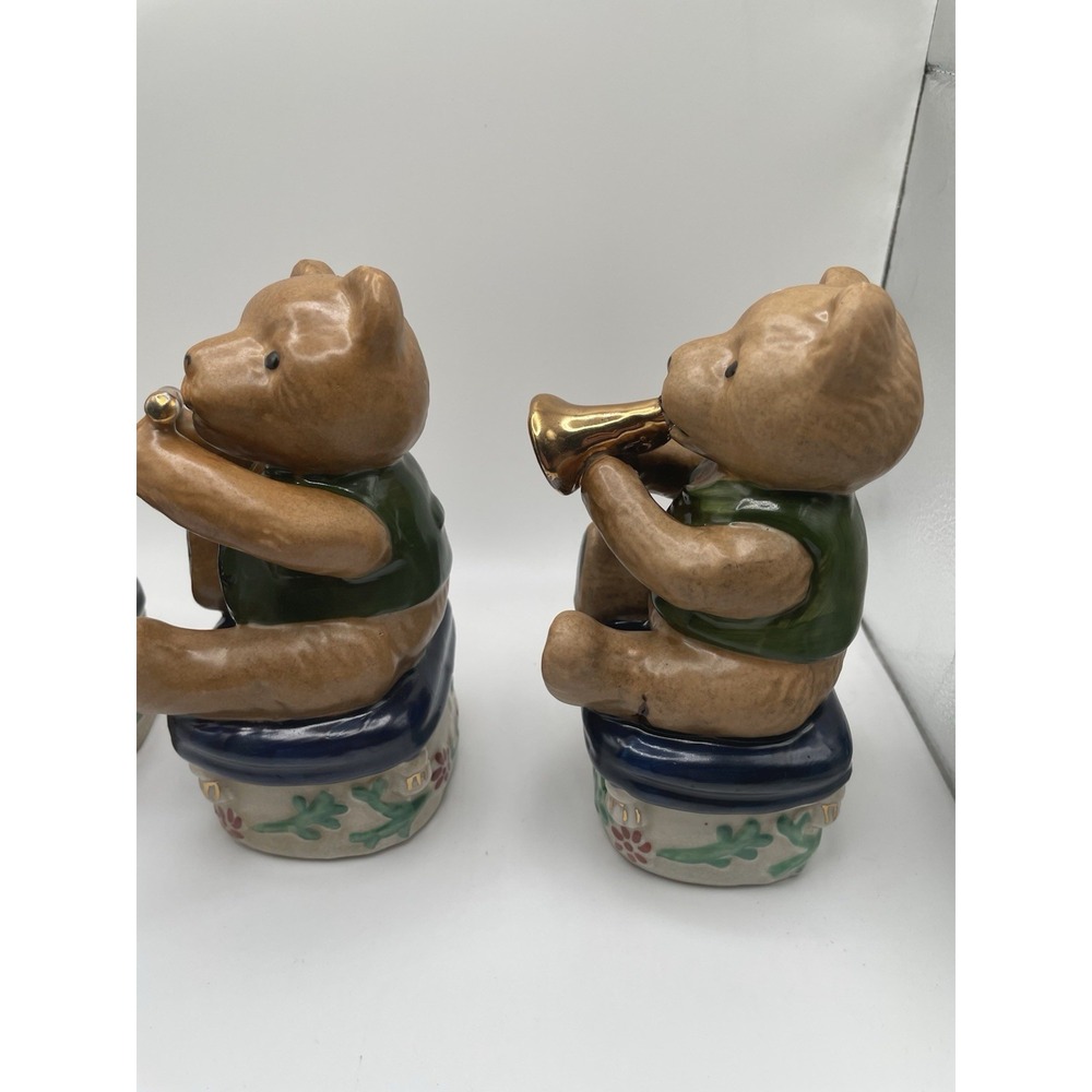 Vintage Musical Christmas Porcelain Teddy Bears Figurines w/ Musical Instruments - Picture 11 of 13